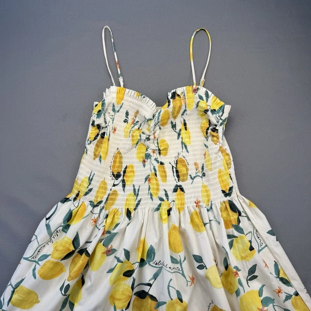 H&M Women Midi‎ Dress M Multicolor Floral Smock Topped Adjustable Strap Lemons